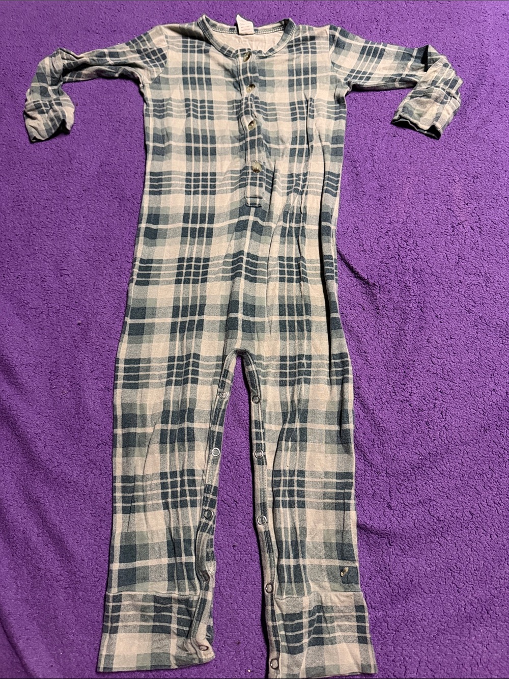 kate quinn Blue and Cream Plaid Footed One-Piece